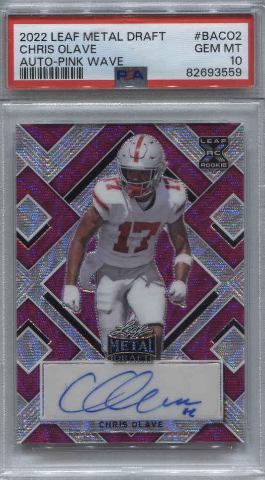 2022 Leaf Metal Draft Chris Olave Pink Wave Rookie Auto /15 #BA-CO2 PSA 10