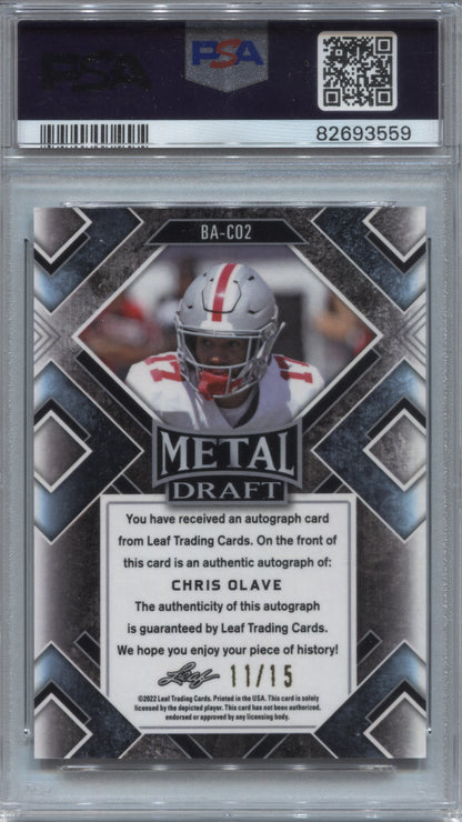2022 Leaf Metal Draft Chris Olave Pink Wave Rookie Auto /15 #BA-CO2 PSA 10