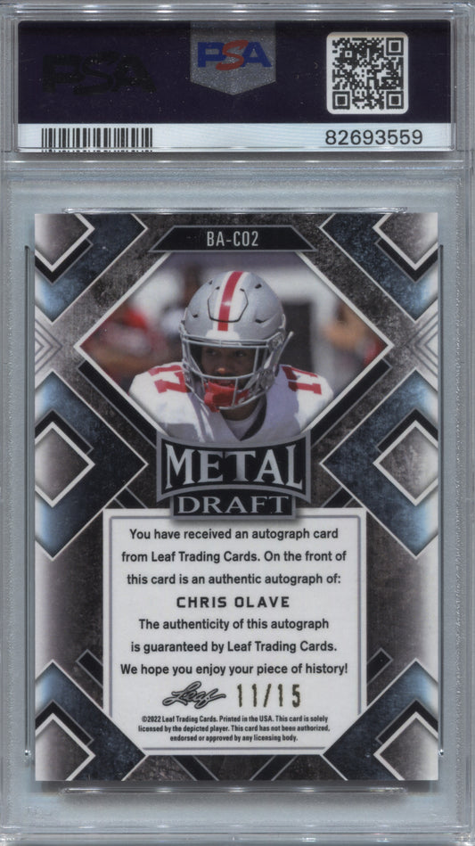 2022 Leaf Metal Draft Chris Olave Pink Wave Rookie Auto /15 #BA-CO2 PSA 10