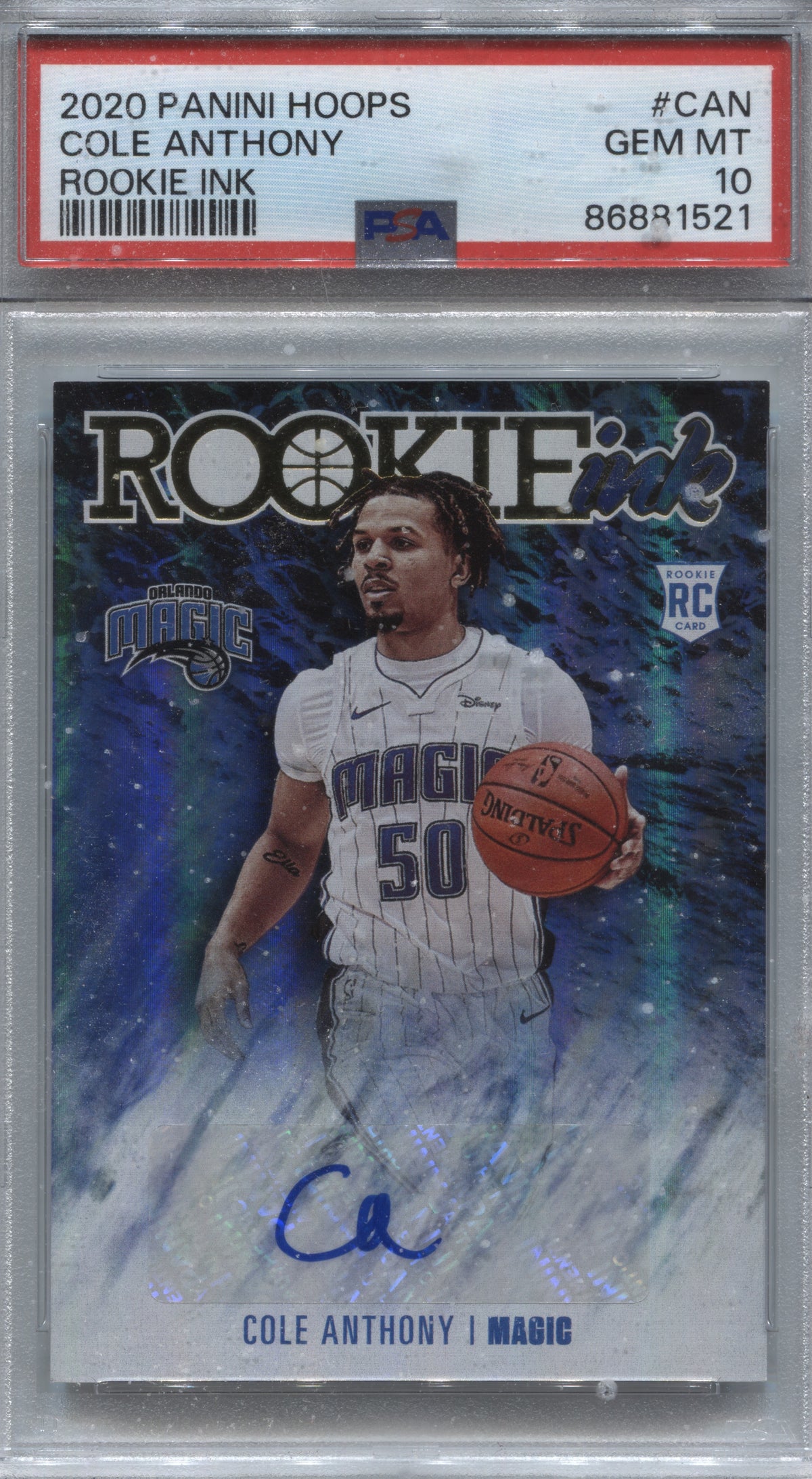 2020-21 Panini Hoops Cole Anthony Rookie Ink Auto #RI-CAN PSA 10