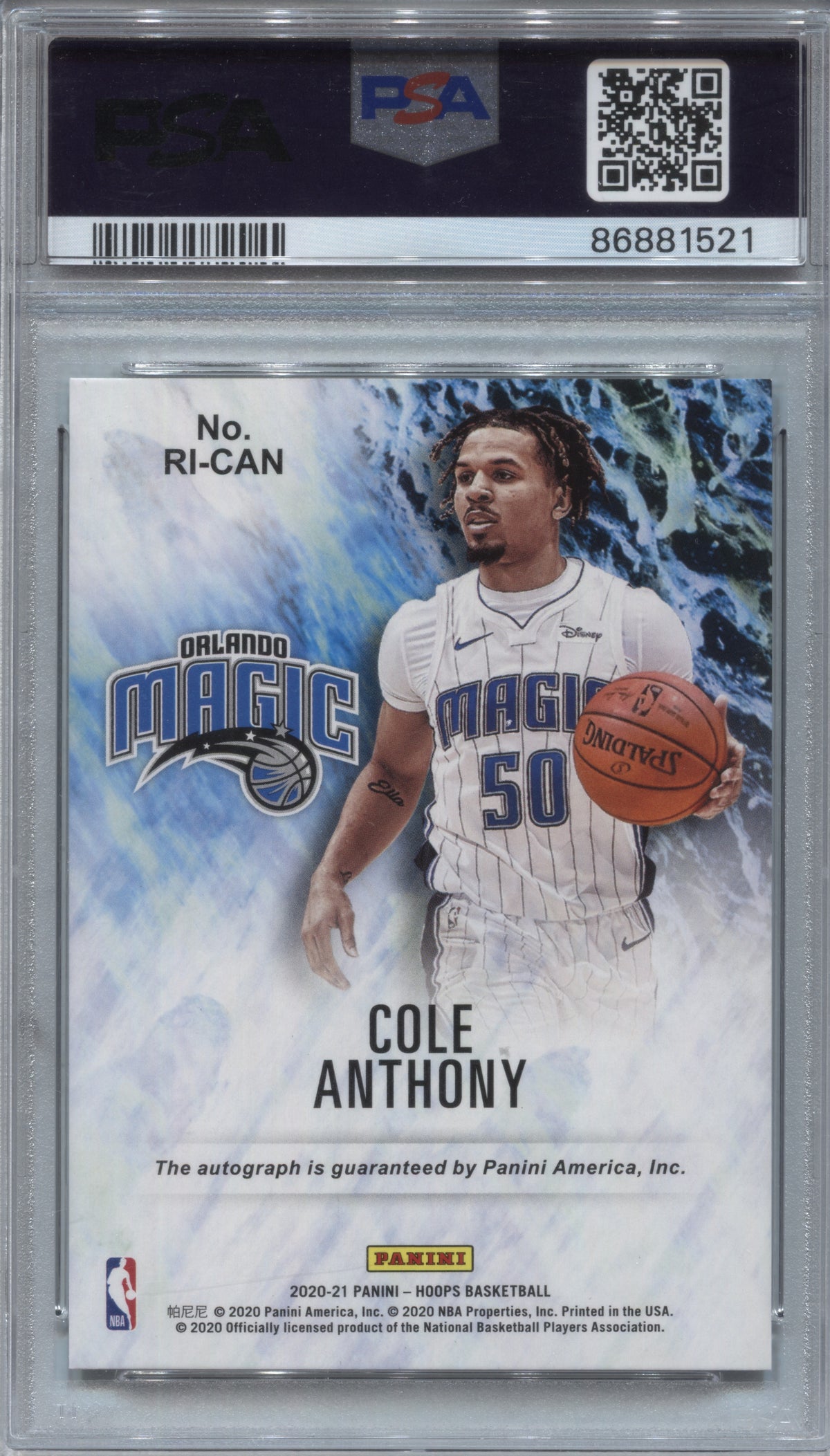 2020-21 Panini Hoops Cole Anthony Rookie Ink Auto #RI-CAN PSA 10