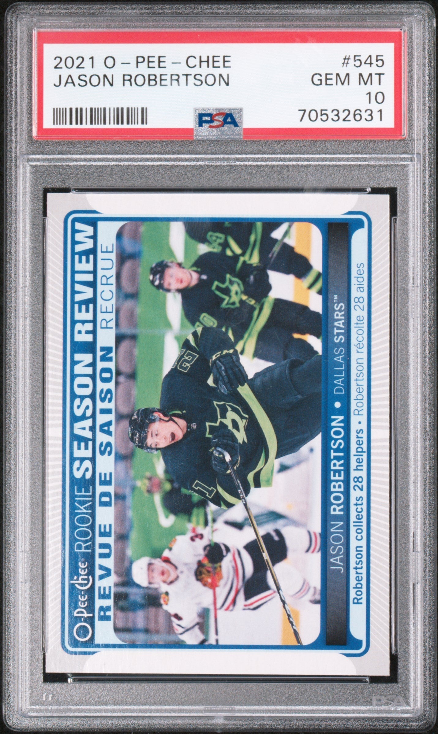 Graded 2021 Upper Deck O-Pee-Chee Jason Robertson #545 Rookie RC Hockey Card PSA 10 Gem Mint