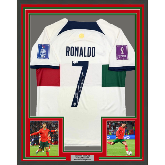 Framed Autographed/Signed Cristiano Ronaldo 35x39 Portugal World Cup Soccer Futbol Jersey Beckett BAS COA