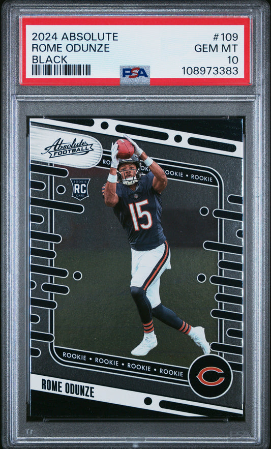 Graded 2024 Panini Absolute Rome Odunze #109 Black Rookie RC Football Card PSA 10 Gem Mint