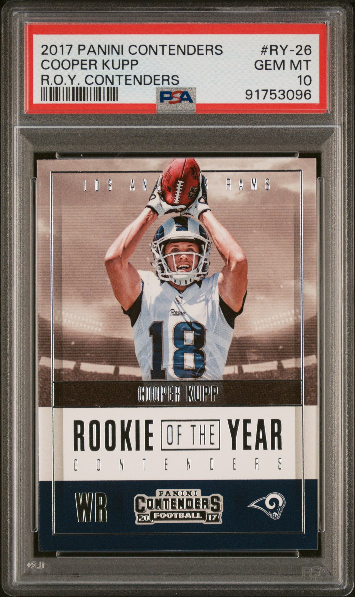 Graded 2017 Panini Contenders Cooper Kupp #RY26 ROY Contenders Rookie RC Football Card PSA 10 Gem Mint
