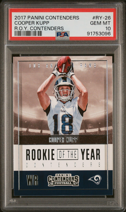 Graded 2017 Panini Contenders Cooper Kupp #RY26 ROY Contenders Rookie RC Football Card PSA 10 Gem Mint