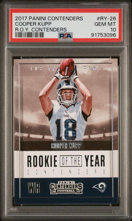 Graded 2017 Panini Contenders Cooper Kupp #RY26 ROY Contenders Rookie RC Football Card PSA 10 Gem Mint