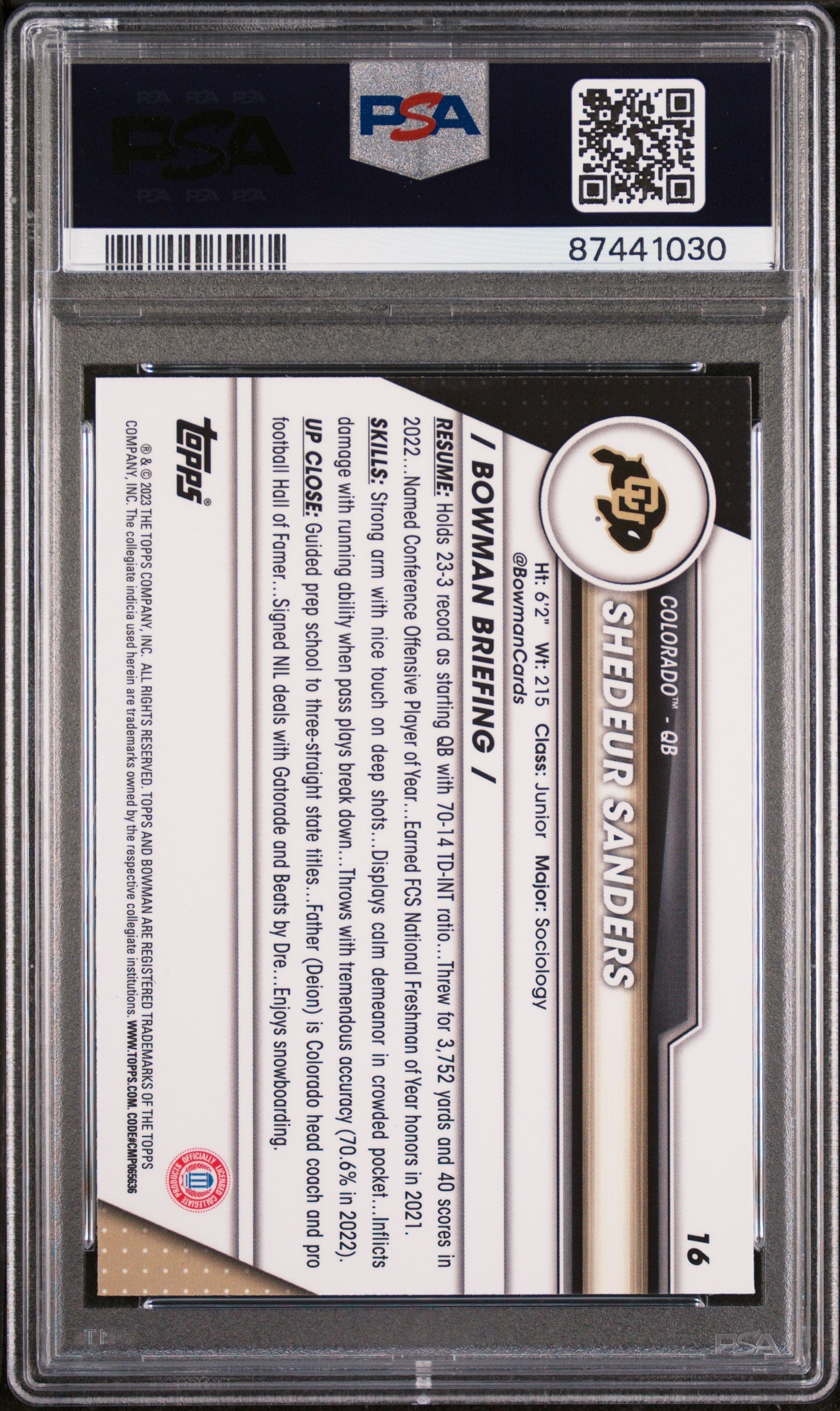 Graded 2023 Topps Bowman U Chrome Shedeur Sanders #16 Rookie RC Football Card PSA 10 Gem Mint