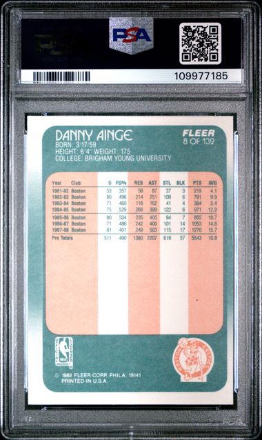 Graded 1988 Fleer Danny Ainge #8 Basketball Card PSA 8 NM-MT