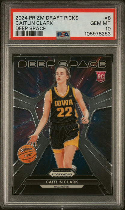 Graded 2024 Panini Prizm Draft Picks Caitlin Clark #8 Deep Space Rookie RC Basketball Card PSA 10 Gem Mint