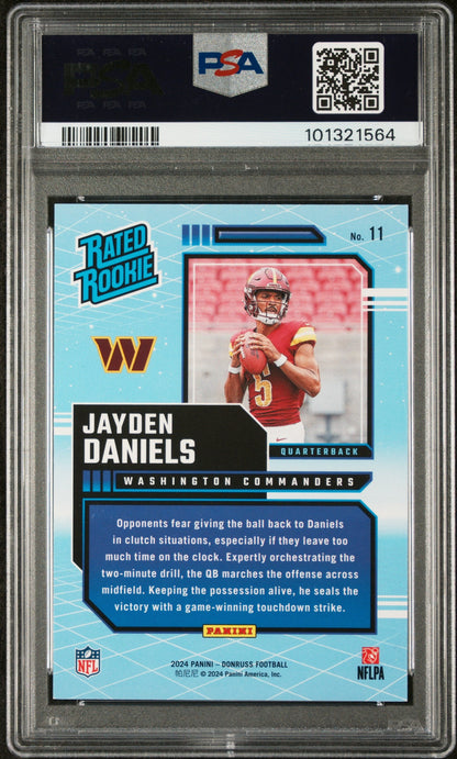 Graded 2024 Panini Donruss Jayden Daniels #11 Rated Rookies Retro Rookie RC Football Card PSA 9 Mint