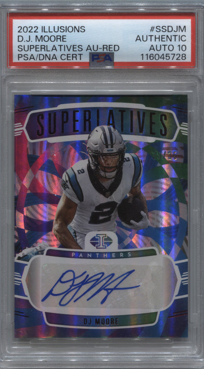 2022 Panini Illusions DJ Moore Superlatives Red /35 PSA Authentic Auto 10