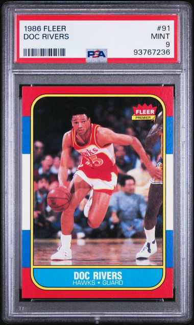 Graded 1986 Fleer Doc Rivers #91 Rookie RC Basketball Card PSA 9 Mint