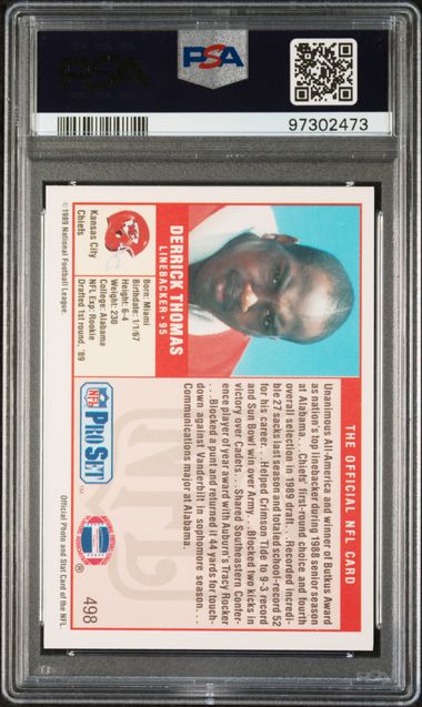 Graded 1989 Pro Set Derrick Thomas #498 Rookie RC Football Card PSA 10 Gem Mint
