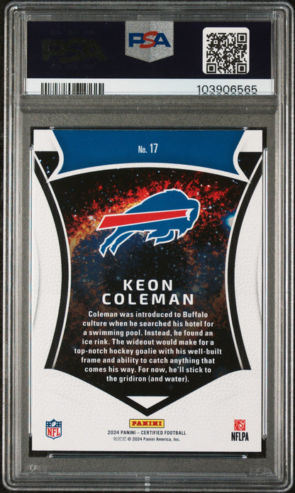 Graded 2024 Panini Certified Keon Coleman #17 Certified Rookies Rookie RC Football Card PSA 10 Gem Mint