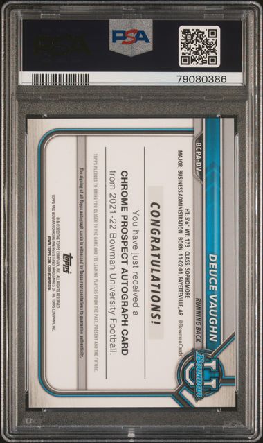 Graded 2021 Bowman University Gold Lava Refractor Deuce Vaughn #DV /50 Auto 1st Bowman Rookie RC Football Card PSA 10 Gem Mint