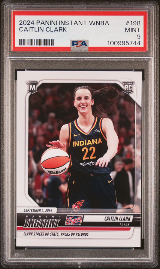 Graded 2024 Panini Instant WNBA Caitlin Clark #198 Rookie RC Basketball Card PSA 9 Mint