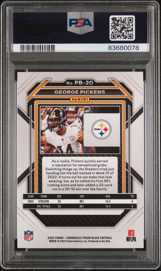 Graded 2022 Panini Chronicles George Pickens #PB20 Prizm Black Rookie RC Football Card PSA 10 Gem Mint