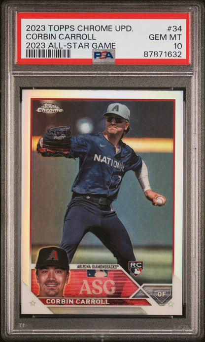 Graded 2023 Topps Chrome Update Corbin Carroll #34 2023 All Star Game Rookie RC Baseball Card PSA 10 Gem Mint