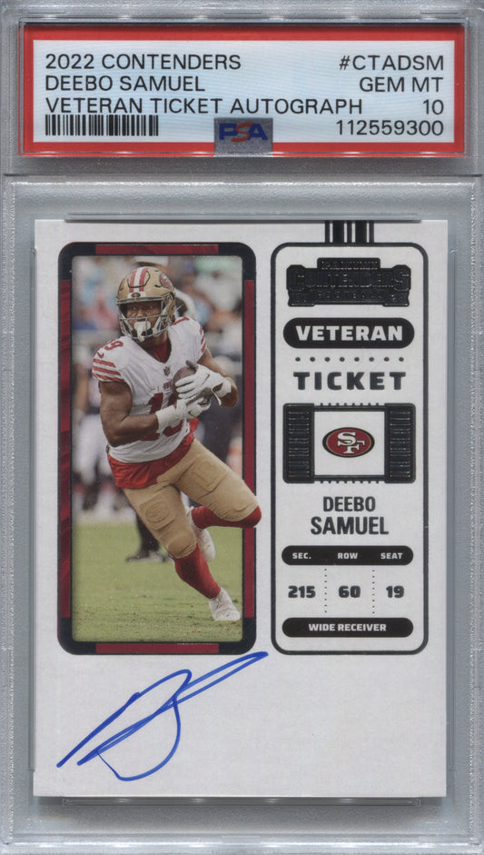 2022 Panini Contenders Deebo Samuel Veteran Ticket Autograph #CTA-DSM PSA 10