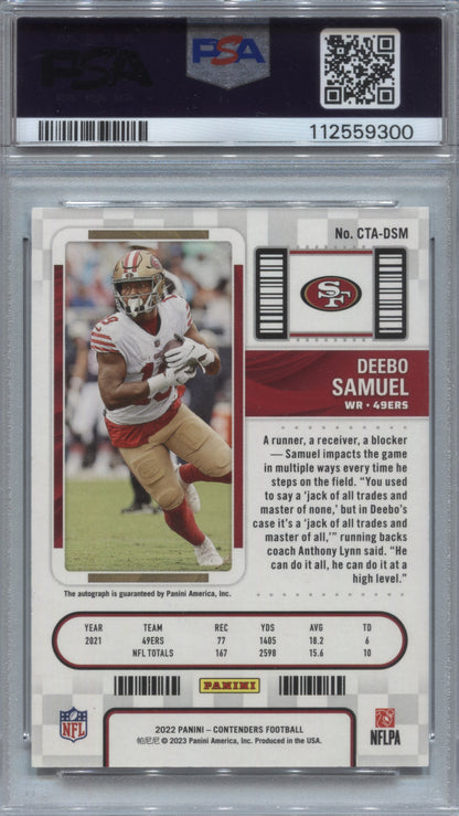 2022 Panini Contenders Deebo Samuel Veteran Ticket Autograph #CTA-DSM PSA 10