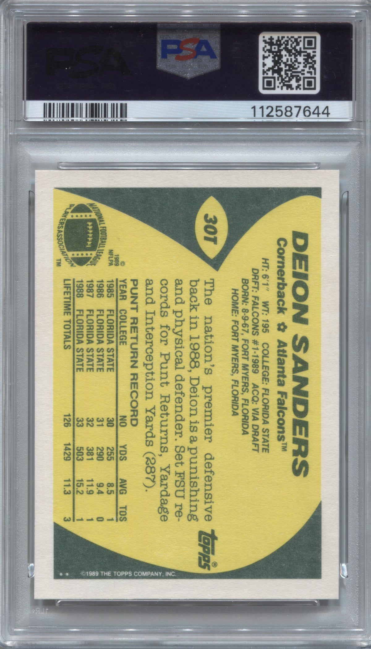 1989 Topps Traded Deion Sanders #30T Rookie Signed Auto PSA 10 PSA/DNA