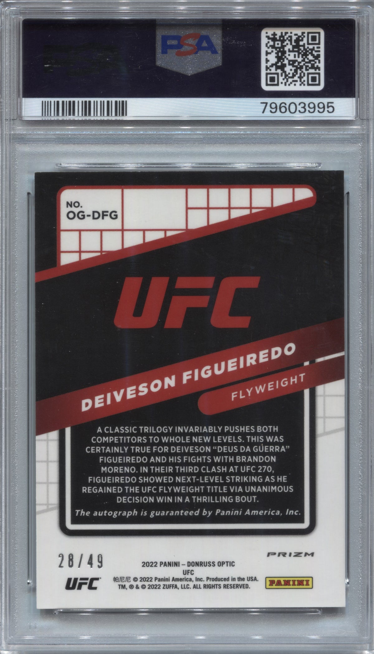 2022 Donruss Optic UFC Deiveson Figueiredo Opti-Graphs Red Auto /49 PSA 10