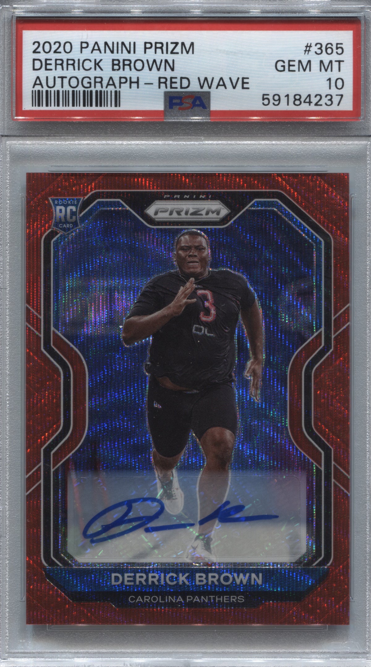 2020 Panini Prizm Derrick Brown Red Wave Rookie Auto /149 PSA 10 #365 Panthers