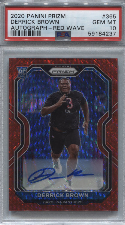 2020 Panini Prizm Derrick Brown Red Wave Rookie Auto /149 PSA 10 #365 Panthers