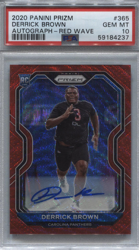 2020 Panini Prizm Derrick Brown Red Wave Rookie Auto /149 PSA 10 #365 Panthers