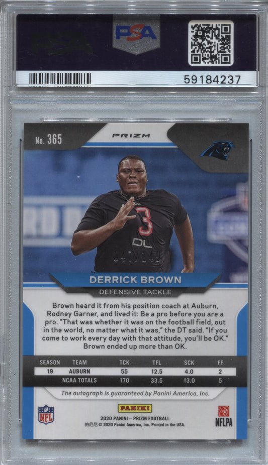 2020 Panini Prizm Derrick Brown Red Wave Rookie Auto /149 PSA 10 #365 Panthers
