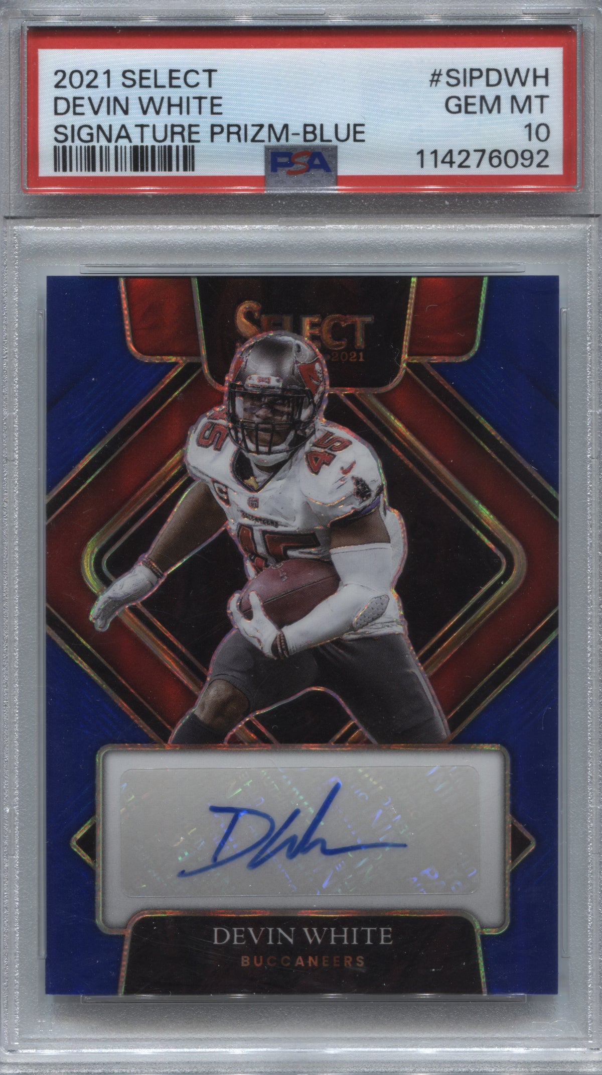 2021 Panini Select Devin White Blue Prizm Signatures Auto /75 #SIP-DWH PSA 10