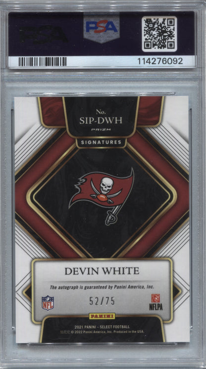 2021 Panini Select Devin White Blue Prizm Signatures Auto /75 #SIP-DWH PSA 10