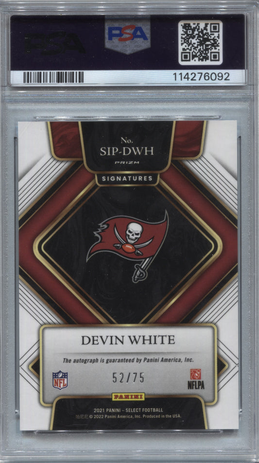 2021 Panini Select Devin White Blue Prizm Signatures Auto /75 #SIP-DWH PSA 10