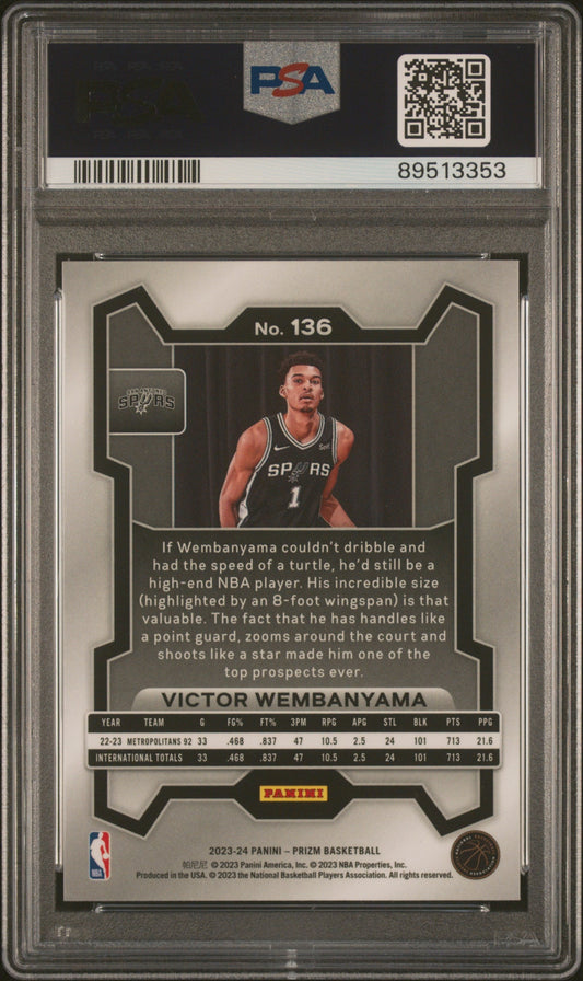 Graded 2023 Panini Prizm Victor Wembanyama #136 Rookie RC Basketball Card PSA 10 Gem Mint