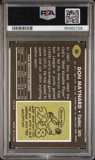 Graded 1969 Topps Don Maynard #60 Football Card PSA 4 VG-EX