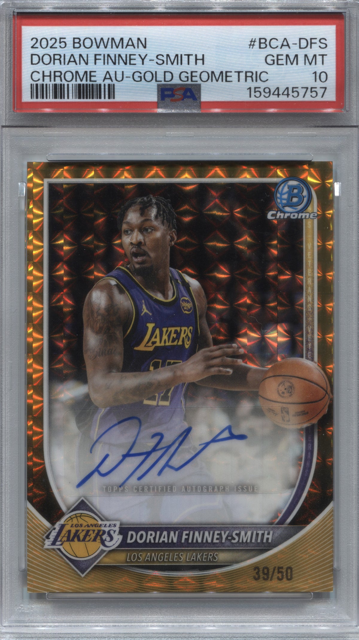 2025-26 Bowman Chrome Dorian Finney-Smith Gold Geometric Auto /50 PSA 10