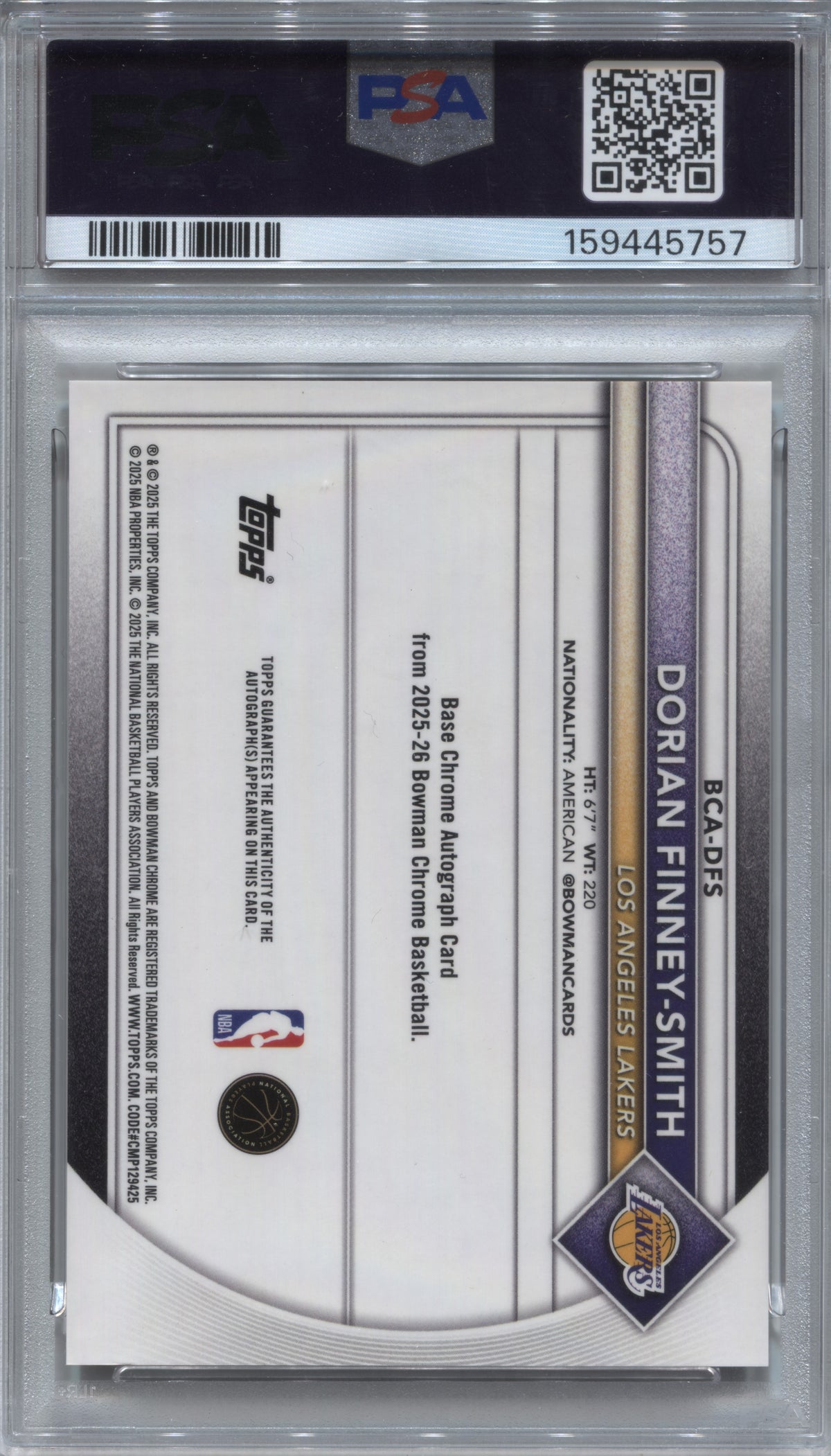 2025-26 Bowman Chrome Dorian Finney-Smith Gold Geometric Auto /50 PSA 10