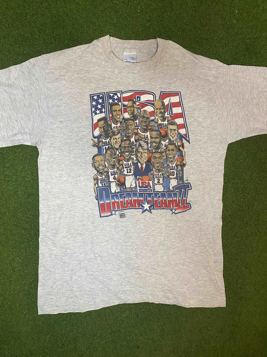 1996 USA Basketball - Dream Team II Caricature Roster - Vintage Basketball T-Shirt (Youth XL) Gametime Vintage