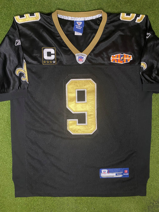 2010 New Orleans Saints - Drew Brees #9 - Super Bowl XLIV On Field Stitched - Vintage NFL Jersey (50) - Gametime Vintage