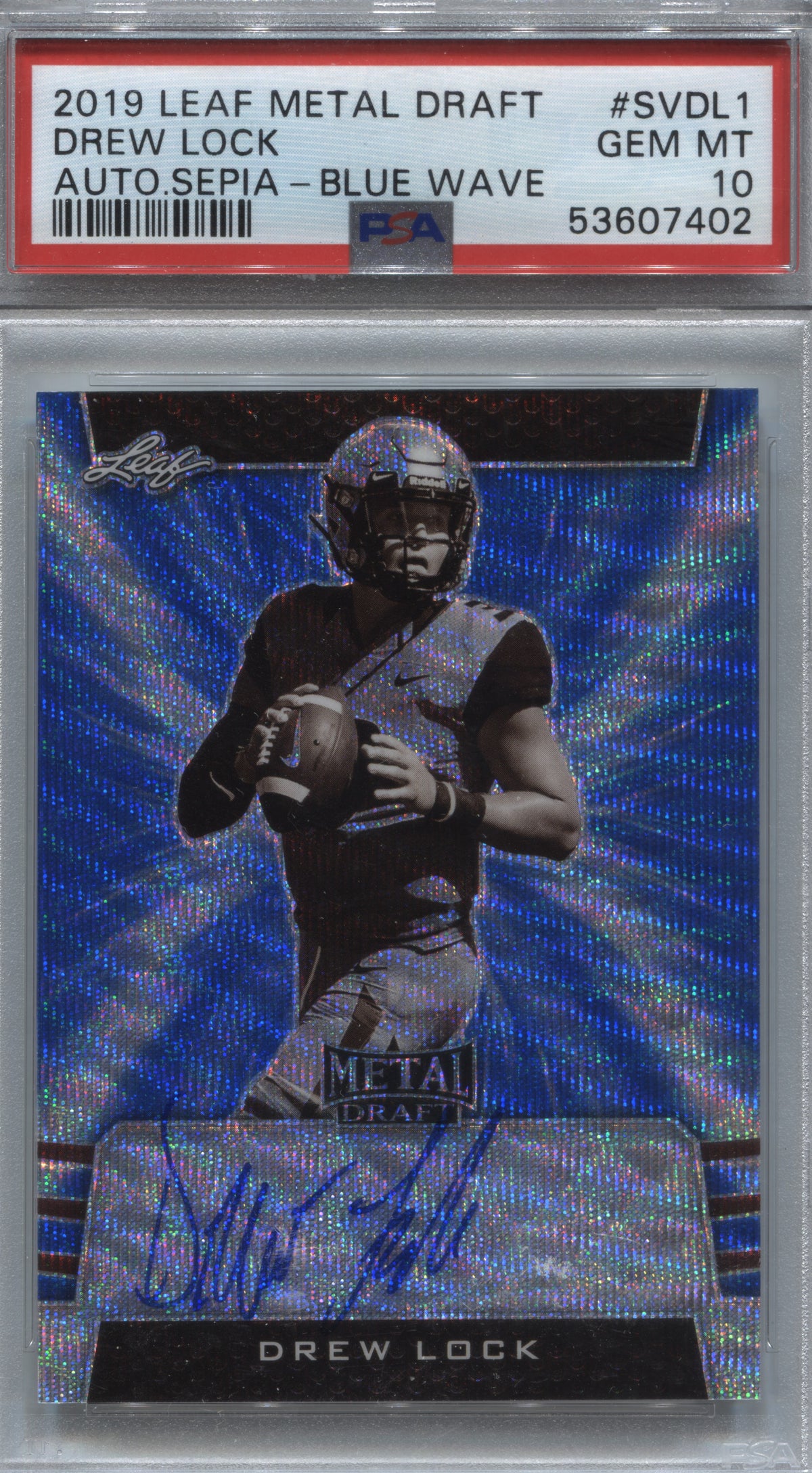 2019 Leaf Metal Draft Drew Lock Sepia Blue Wave Rookie Auto /20 #SV-DL1 PSA 10