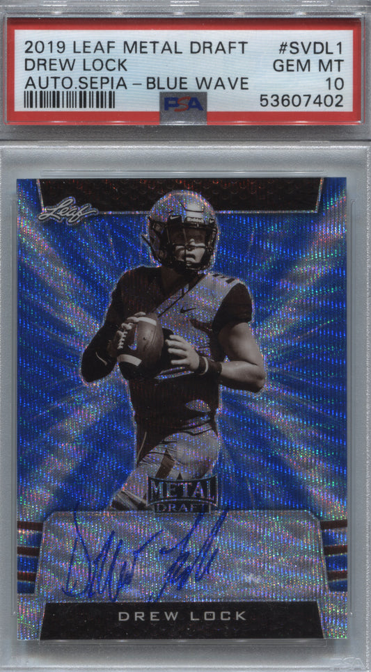 2019 Leaf Metal Draft Drew Lock Sepia Blue Wave Rookie Auto /20 #SV-DL1 PSA 10