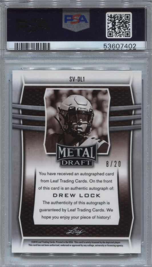 2019 Leaf Metal Draft Drew Lock Sepia Blue Wave Rookie Auto /20 #SV-DL1 PSA 10