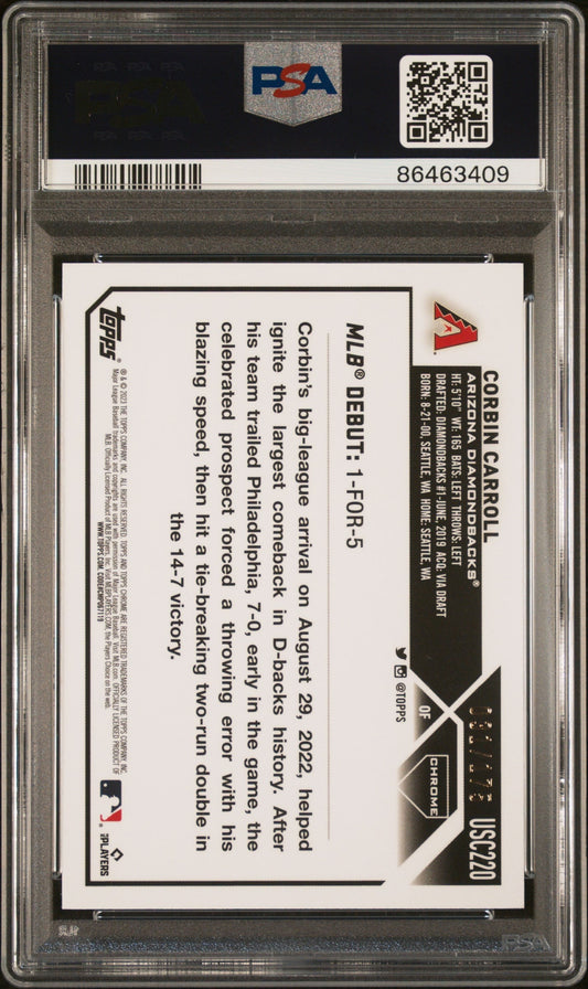 Graded 2023 Topps Chrome Update Corbin Carroll #USC220 Aqua/Blue Lava Lamp #/175 Rookie RC Baseball Card PSA 10 Gem Mint