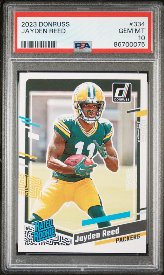 Graded 2023 Panini Donruss Jayden Reed #334 Rookie RC Football Card PSA 10 Gem Mint