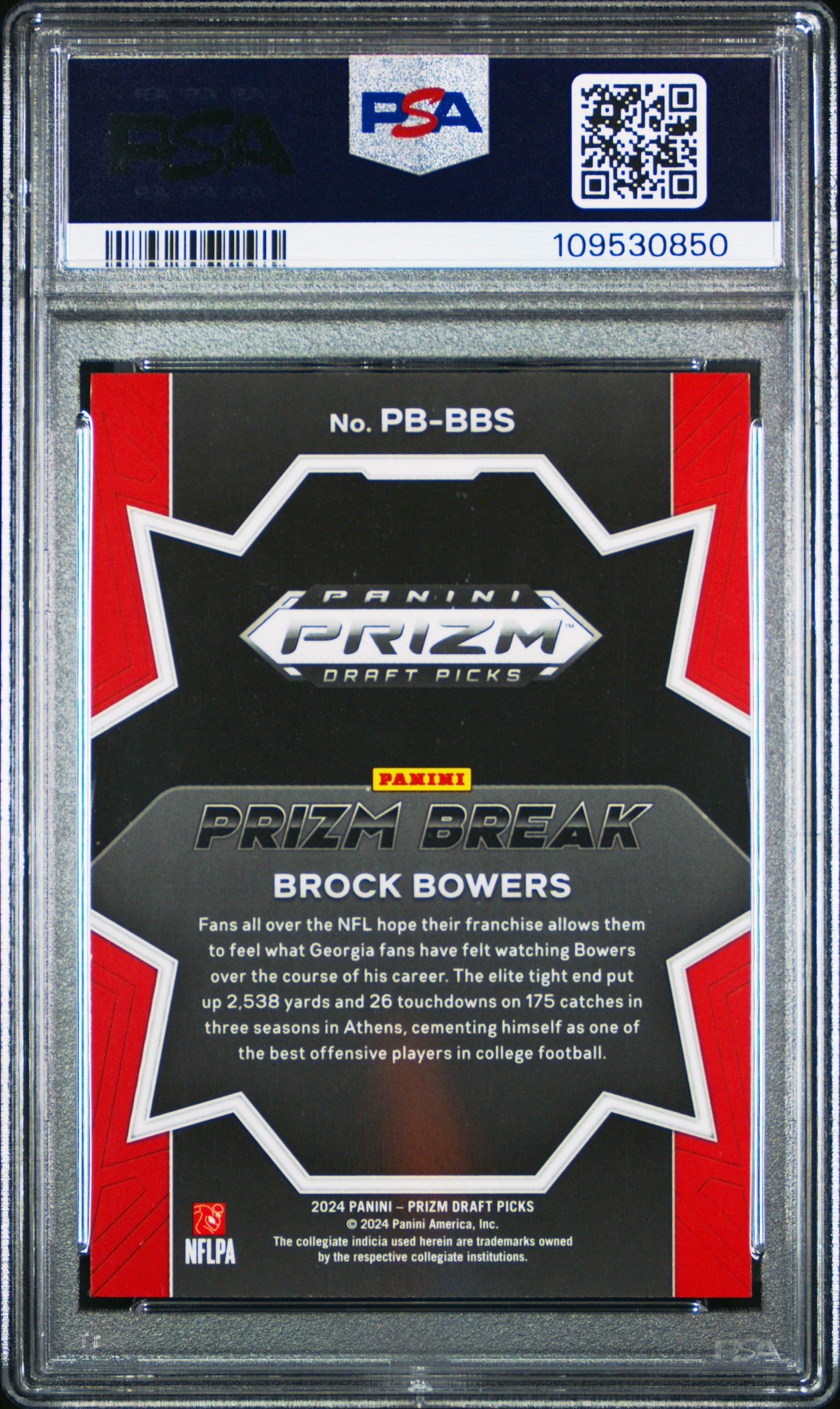 Graded 2024 Panini Prizm Draft Picks Brock Bowers #PBBBS Prizm Break Rookie RC Football Card PSA 10 Gem Mint