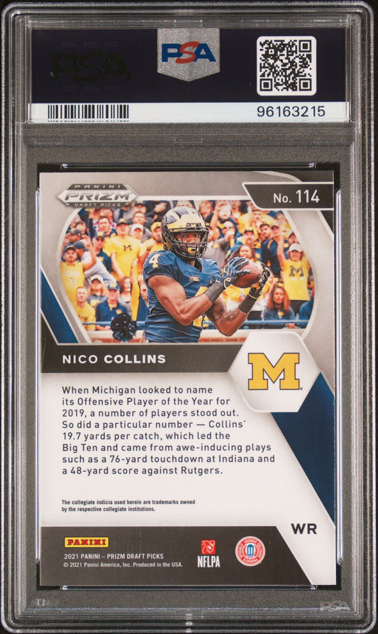 Graded 2021 Panini Prizm Draft Picks Nico Collins #114 Rookie RC Football Card PSA 10 Gem Mint