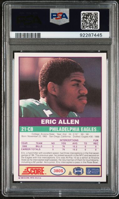 Graded 1989 Score Supplemental Eric Allen #HOF25 Rookie RC Football Card PSA 9 Mint
