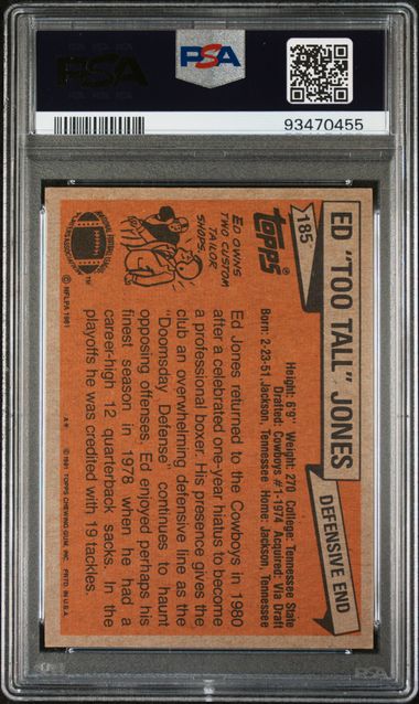 Graded 1981 Topps Ed "Too Tall" Jones #185 Football Card PSA 7 NM