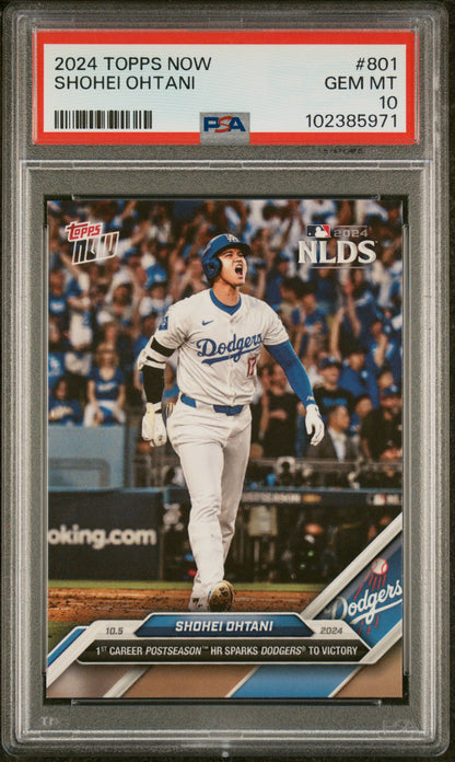 Graded 2024 Topps Now Shohei Ohtani #801 First Career Post Season Home Run Baseball Card PSA 10 Gem Mint